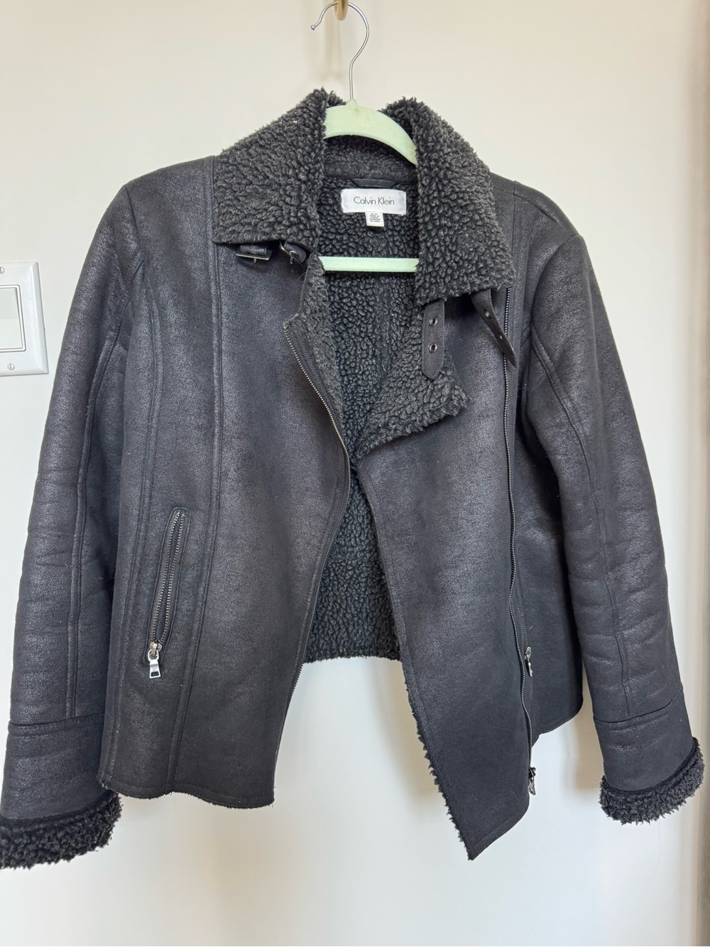 Calvin Klein Black Faux Shearling Moto Jacket